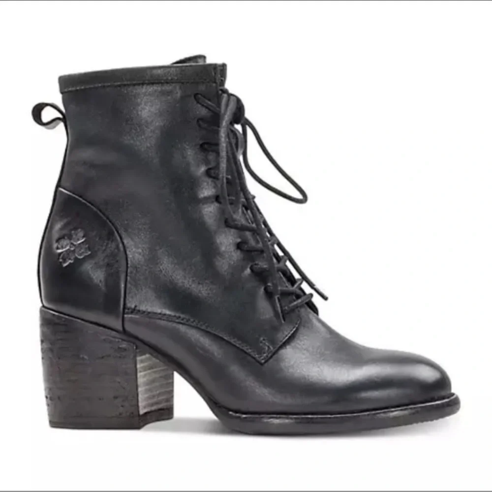 Patricia Nash Black Leather Lace-Up Ankle Boots